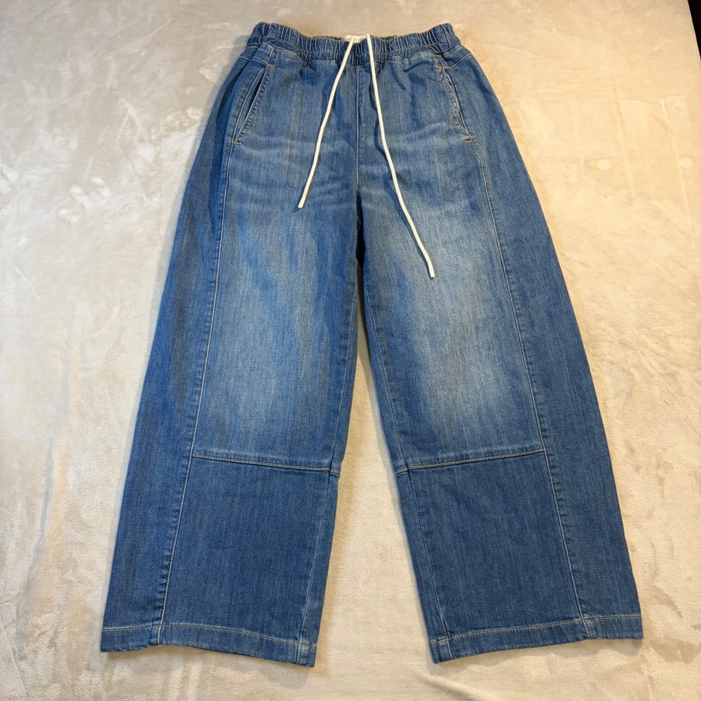 Pilcro Anthropologie Izzie Pull On Barrel Wide Leg Drawstring Jeans Size S